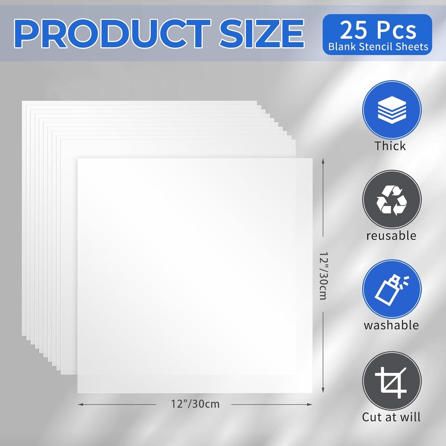 FSWCCK 25 Pcs 7.5mil 12 x 12 Inch Milky Translucent PET Blank Stencil Sheets, Mylar Sheets for Stencils, Template Plastic for Quilting Mylar Stencils, Laser Cutting, Gyro-Cut Tool Template Material