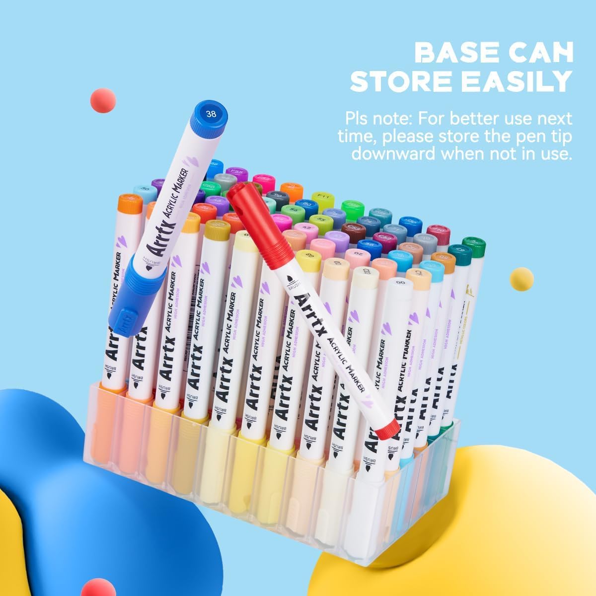 Arrtx 60 Colors Acrylic Paint Pens, Markers Paint Pens, Brush Tip for Rock Painting, Wood, Canvas, Stone, Ceramic, DIY Crafts Making Art Supplies-with Neon & Metallic & Regular Color-60A