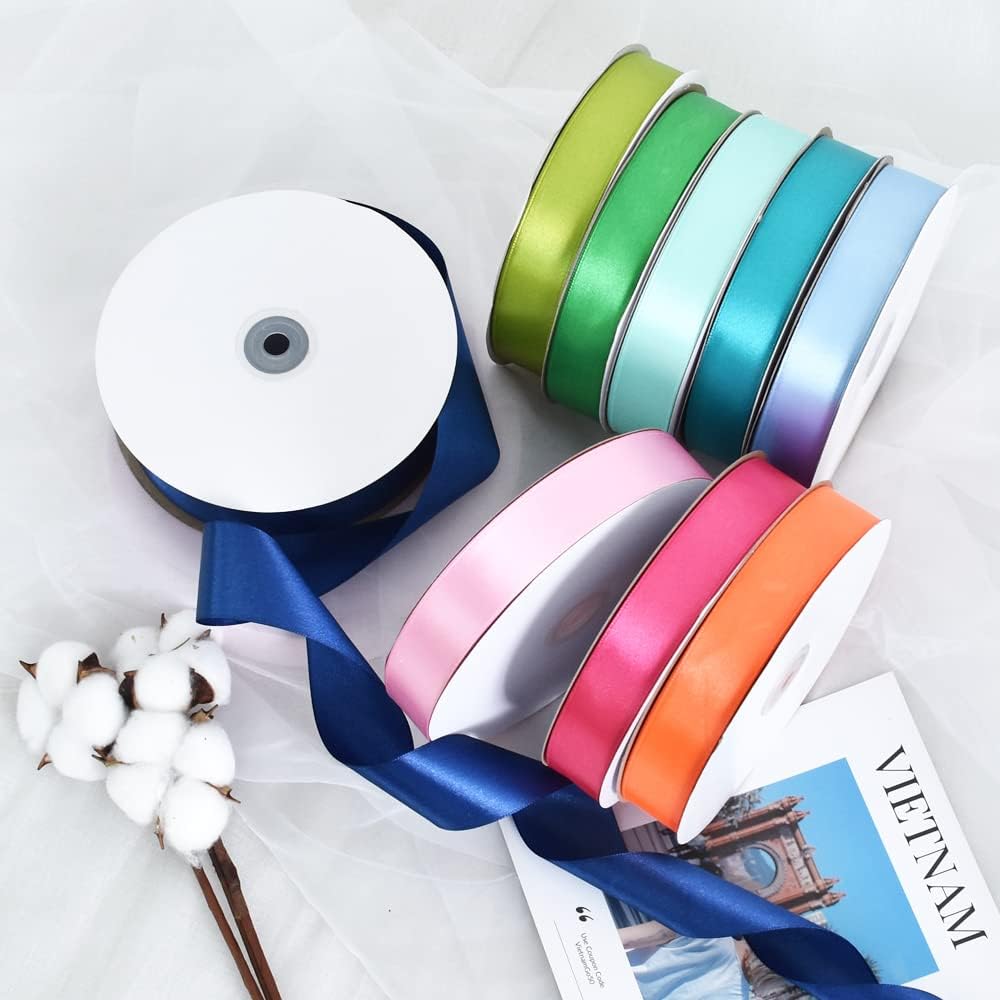 TONIFUL 1 Inch x 100yds Navy Deep Blue Satin Ribbon, Thin Solid Color Satin Ribbon for Gift Wrapping, Crafts, Hair Bows Making, Wedding Party Decoration, Invitation Cards, Floral Bouquets