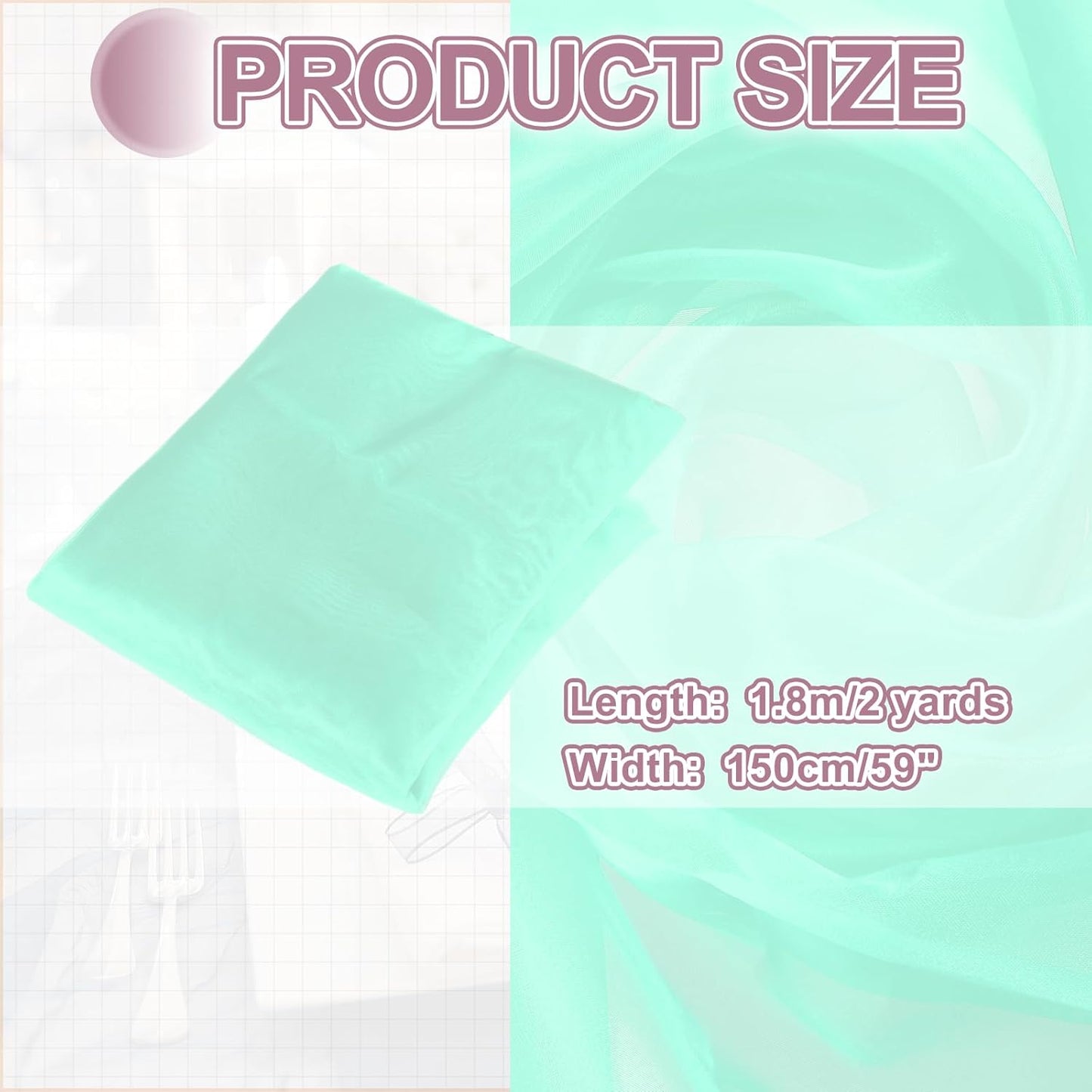 MECCANIXITY Iridescent Sheer Organza Fabric, 2 Yards x 59 Inches Solid Holographic Shiny Fabric Organza Cloth for Wedding, Curtains, Costume, Photo Background, Cyan