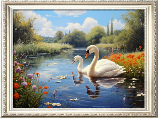 Leczany Cross Stitch Stamped Kit for Adults or Kids - Two Swan Lakes | DIY Embroidery Starter Patterns Craft Kit Needlepoint for Beginner | 11CT, 3 Strands | 22.1x15.8 inches
