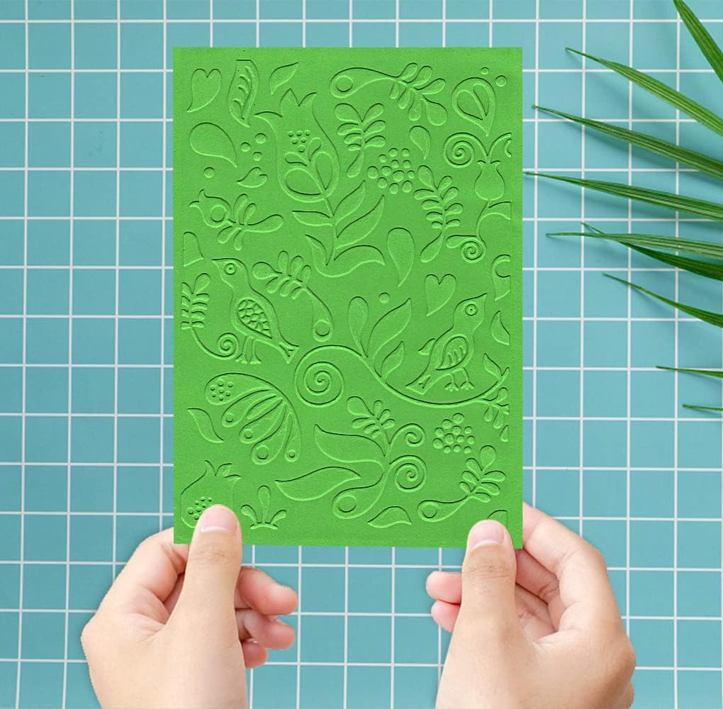 ALIBBON Flower Background Plastic Embossing Folders for Card Making, Birds Butterfly Background Embossing Folders for DIY Scrapbooking, Leaves Folders for Paper Craft Photo Album Decorations