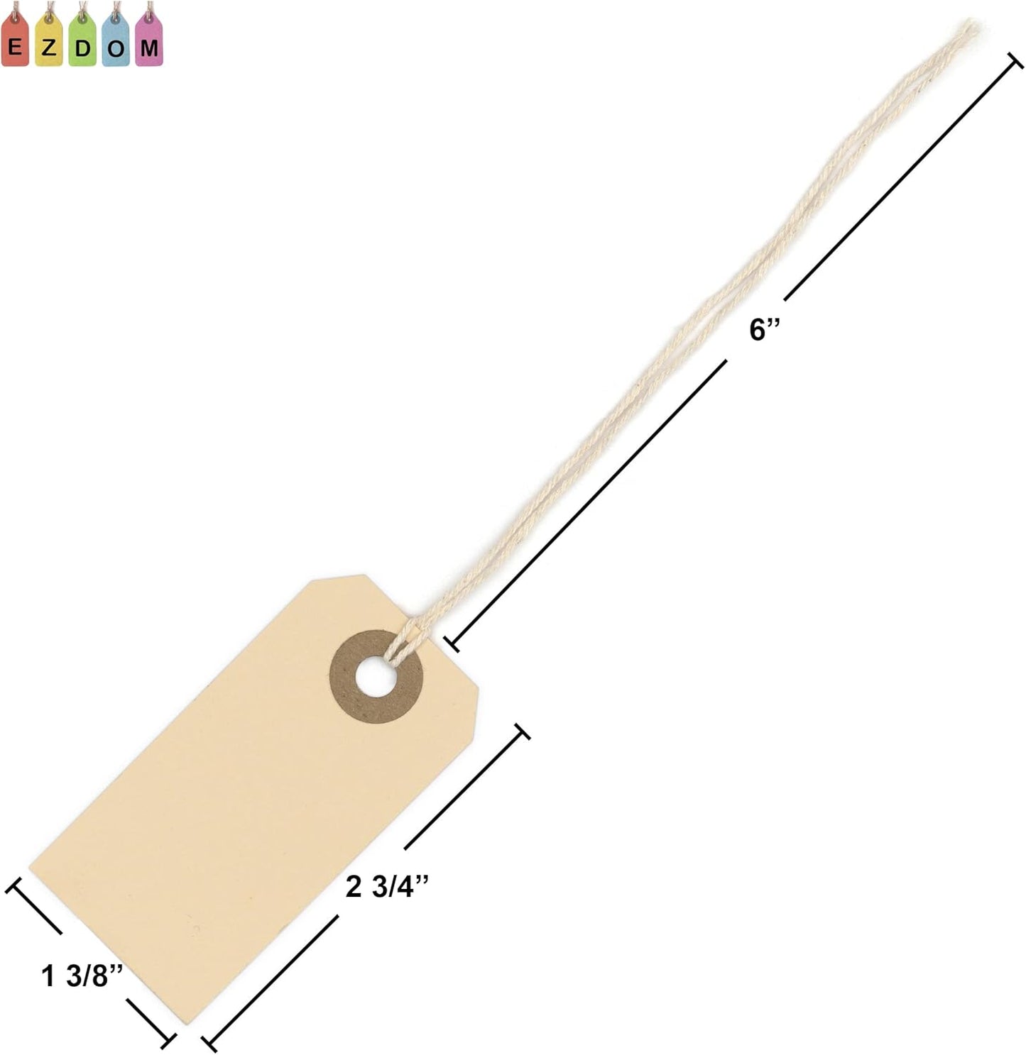 Manila Tags with String Attached - #1, 2 3/4” x 1 3/8” Box of 250 Small Blank 13pt Paper Tags with Hole and Strings Attached, Small Labels with Strings