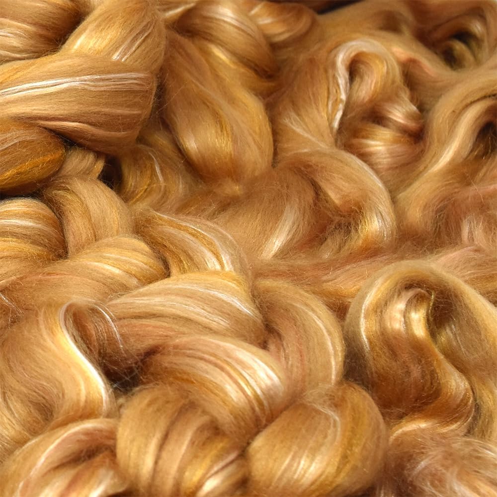 Merino Silk Luxe Tonal Designer Blend. Superfine Merino, Mulberry, Tussah Silk. Top Roving for Spinning or Felting. Toffee Whisper 1oz