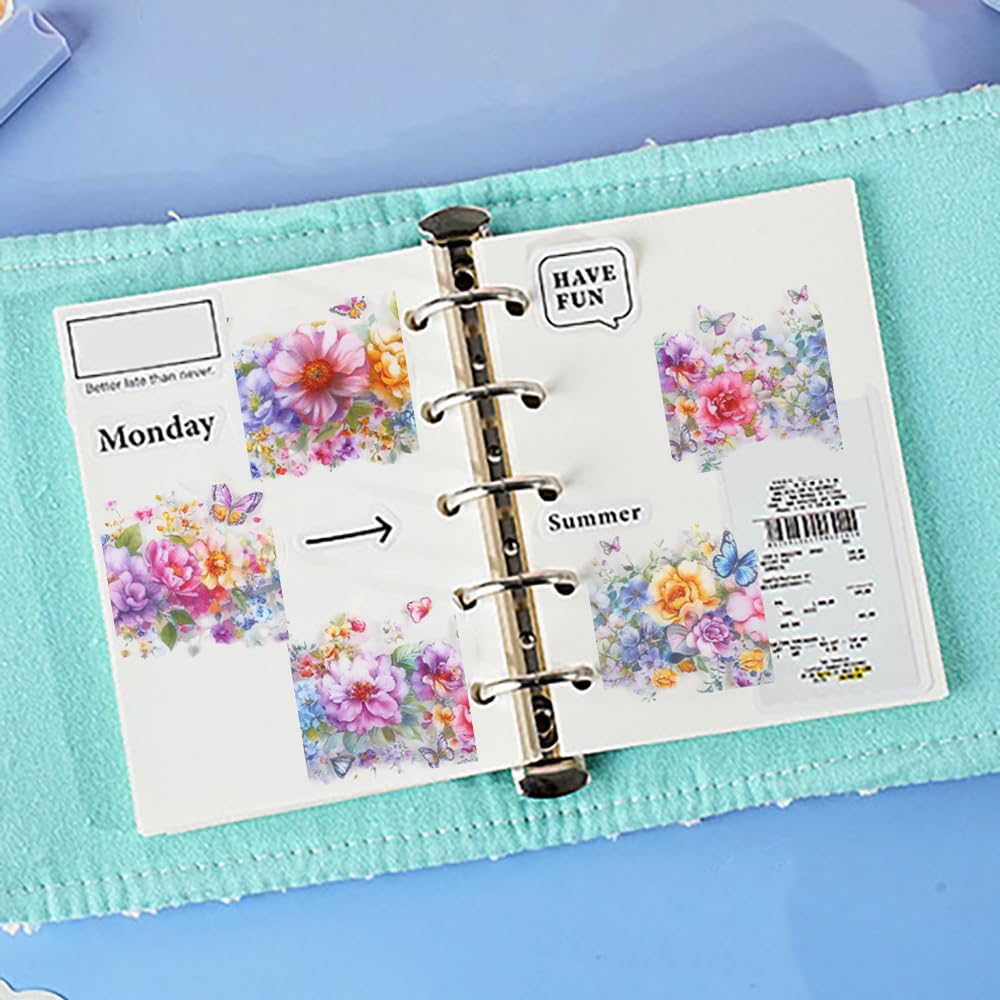 1 Roll Colorful Floral Washi Tape for Scrapbooking Scrap Booking Supples Kit Cute Butterfly Tapes Sticker Spring Flower Washi Tapes Transparent PET Tape Stickers for Journaling Junk Journal supplies