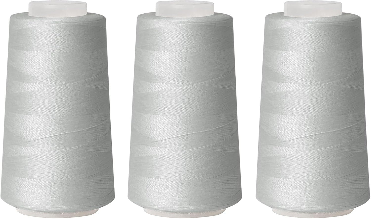 Sewing Thread Cone Set, 3 Pack Serger Thread, 3000 Yards Each, All Purpose Thread for Sewing, Quilting, Machines, Overlock, Merrow & Hand Embroidery (Grey*3)