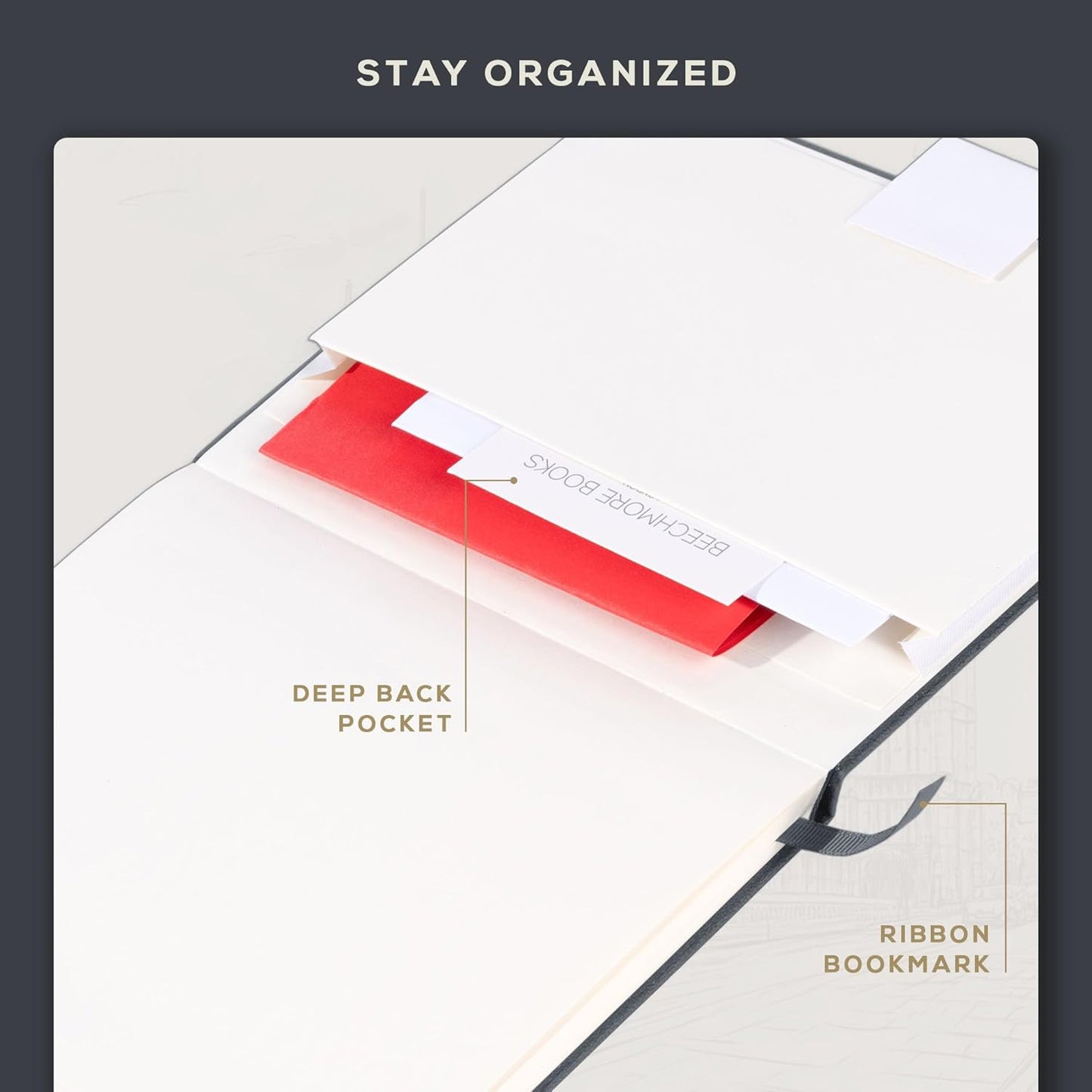 Beechmore Books Square Sketchbook – 8x8 Premium Vegan Leather Bound Large Sketch Book Hardcover with 156 Thick 160gsm Perforated Ivory Pages, Blank Sketch Pad, Gift Boxed Back Pocket, Ribbon Bookmark