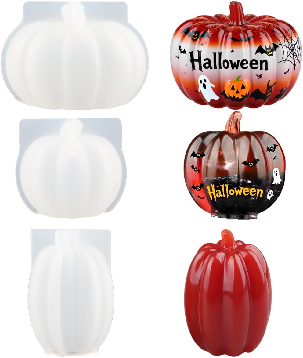 3Pack Mini 3D Pumpkin Molds for Resin, Resin Pumpkin Mold, Pumpkins Silicone Mold for Epoxy Resin, Handmade Soap, Candle, Halloween Silicone Molds