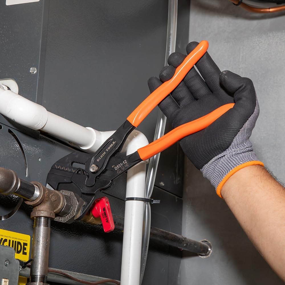 Klein Tools D53112 Compact Plier Wrench, High Leverage Multi-Use Adjustable Plier Wrench with Smooth Jaws, 12-Inch