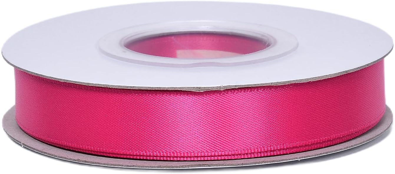 YAMA Hot Pink Double Faced Satin Ribbon 5/8 Inch 25 Yards Hot Pink Fabric Ribbons for Gift Wrapping Crafts Bows Wedding Party Decoration