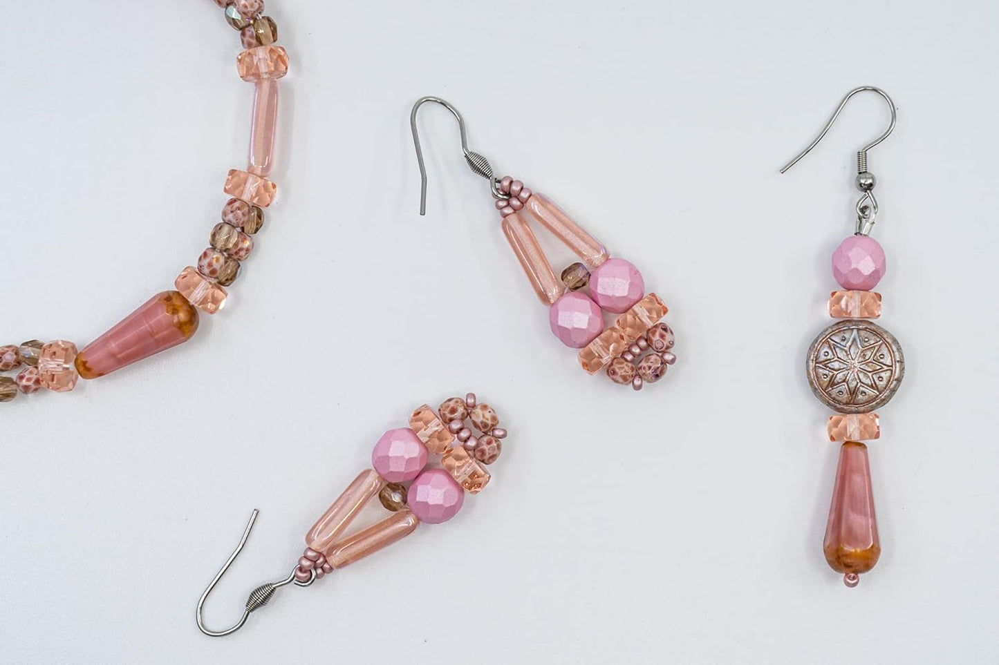 2.1oz (60 g) Mix of Unique Czech Bohemia Glass Pressed Beads, Dirty Pink Antique, Table Cut, Matte and Glossy, Faceted Fire Polish, Hand Made Set Kit BCV