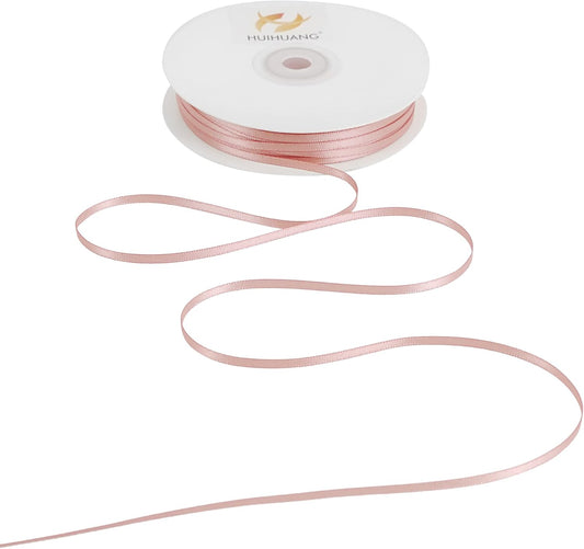 HUIHUANG Rose Gold Ribbon 1/8 inch Solid Color Thin Satin Ribbon 100 Yards Continuous for Crafts DIY Bows Decoration Sewing and Invitation Card Gift Tags Christmas Ornaments Wedding Decoration
