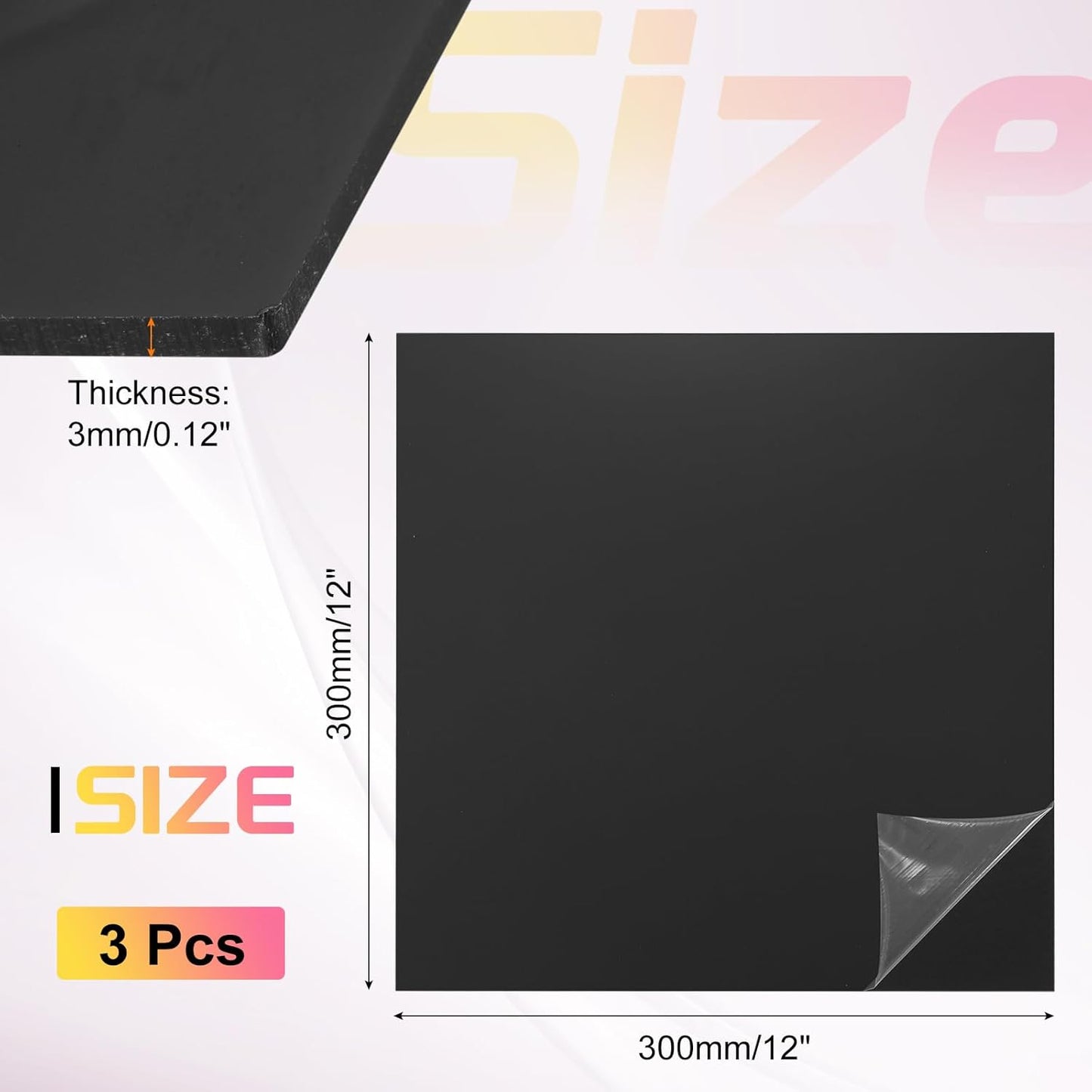 uxcell 3Pcs Acrylic Sheets 12x12 Inch Acrylic Panel 1/8 Inch-3mm Plastic Board for Picture Frames Sign Holders DIY Display Projects Craft, Black