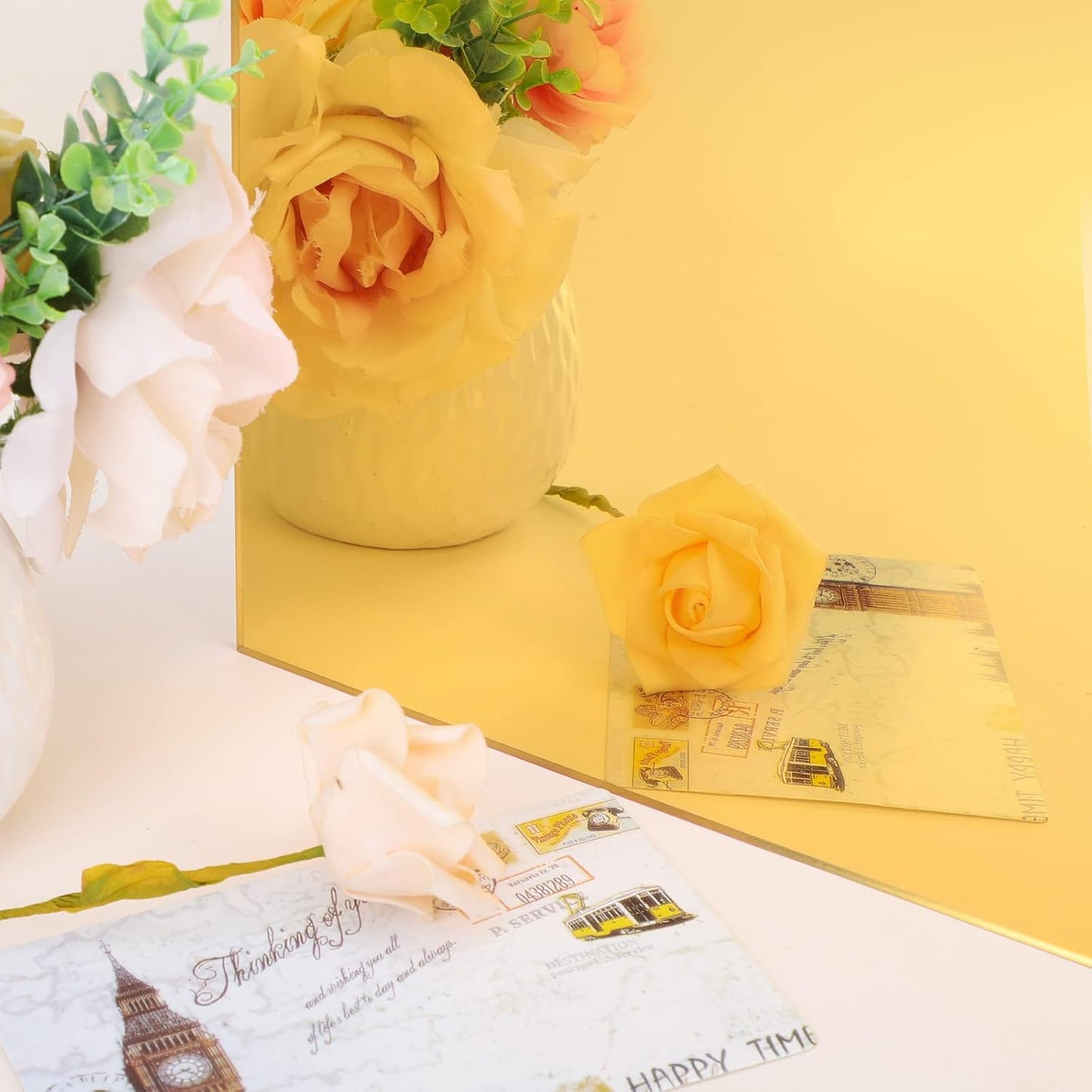 Enoin 2pcs 8 x 12 Inch Gold Acrylic Sheet - Cut to Size Plexiglass Sheets 1/8 inch Thick, Small Wall Mirrors for Wall Decor DIY Craft Acrylic Sign