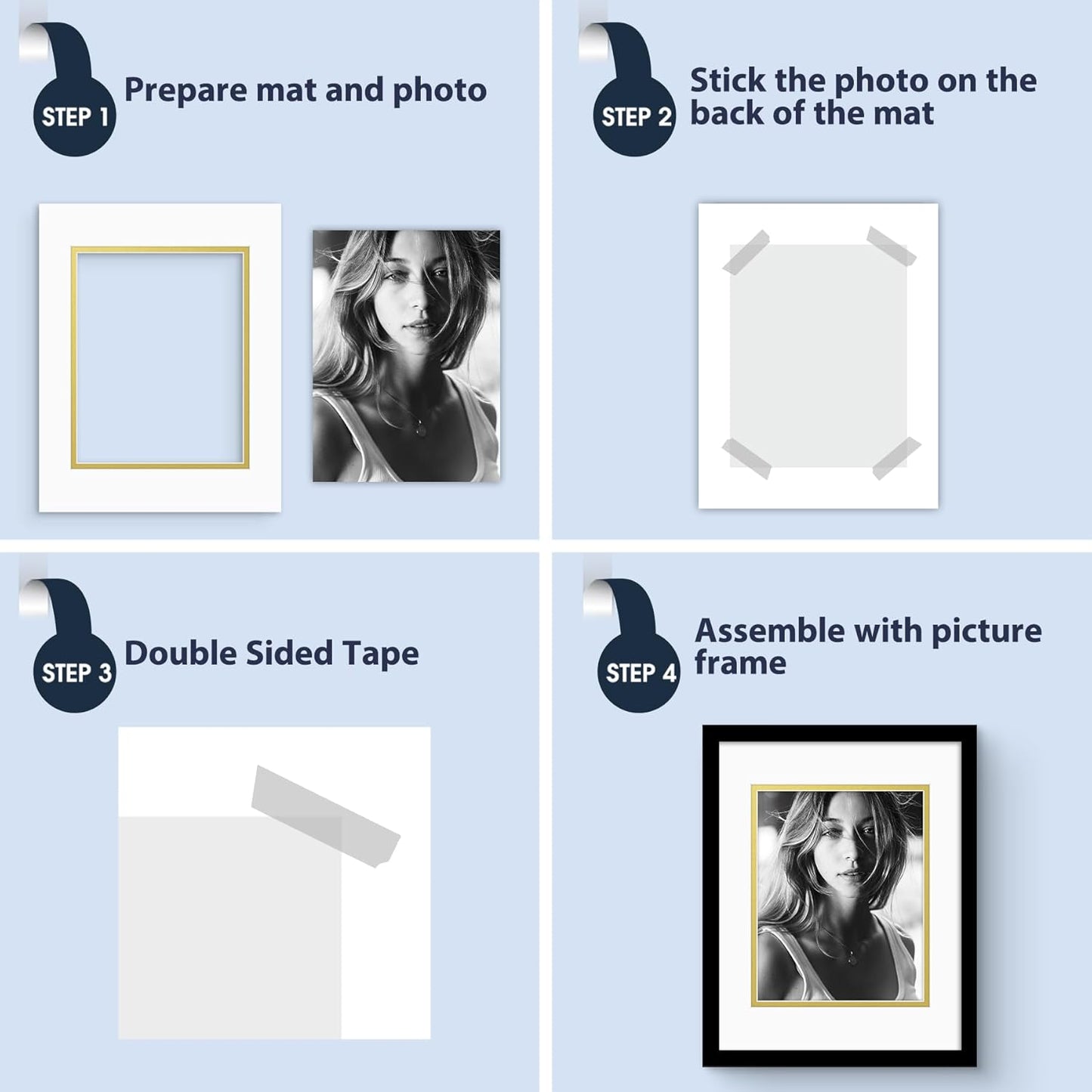 Mat Board Center, Double Mat - Acid Free, 8-ply Thickness, White Core - for Pictures, Photos, Framing (Off White Over Gold, 11x14 for 8x10, Pack of 5)