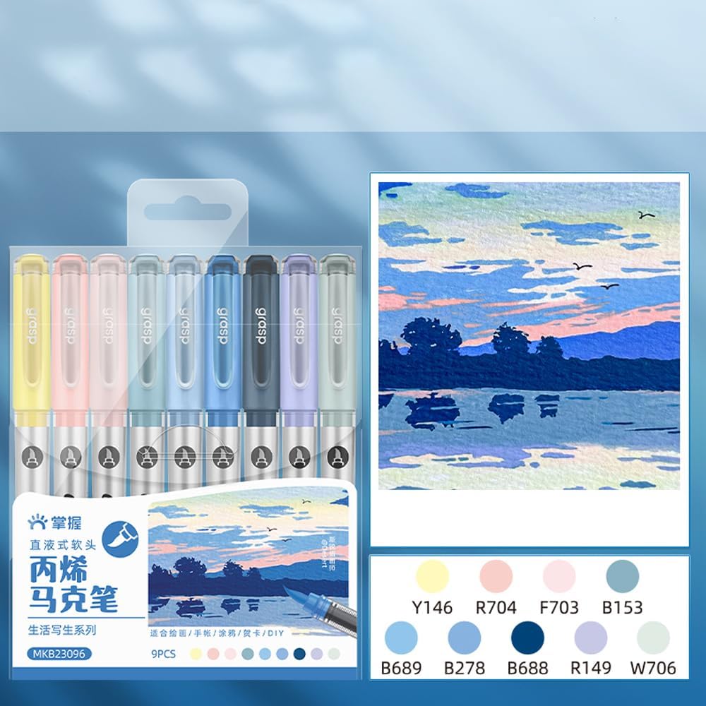 9 Color Acrylic Paint Markers, Brush Tip Acrylic Paint Pens With Visual Ink Window, Fabric Paint Markers for Clothes, Textile - High Coverage on Wood, Glass, Rock - DIY Art Supplies for Kids, Adults