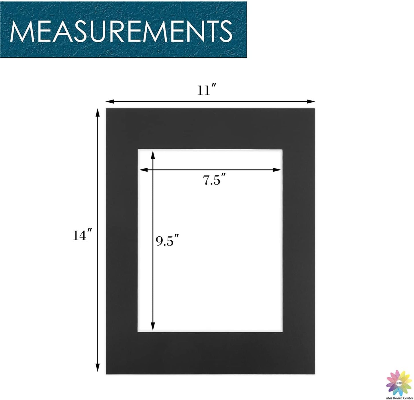 Mat Board Center, Pack of 10, 11x14 for 8x10 Black Color Mats - Bevel Cut, Acid Free, 4-ply Thickness, White Core - for Pictures, Photos, Framing