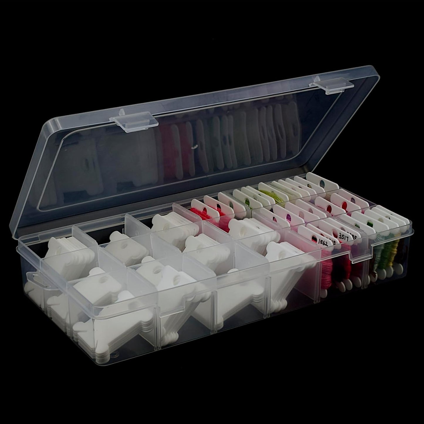 Embroidery Floss Organizer, 2 Removable 18 Compartments Cross Stitch Thread Storage Box with 200 Plastic Embroidery Floss Bobbins, 1 Floss Winder and 1 Marker