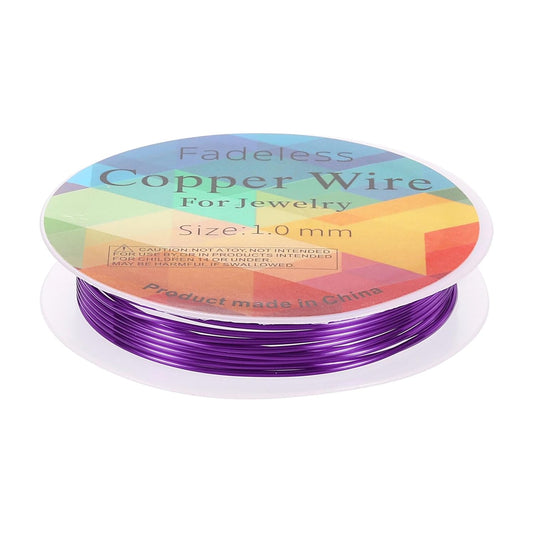 HARFINGTON 5ft Jewelry Wire, 18 Gauge (1mm) Brass Craft Soft Metal Tarnish Resistant Copper Beading Wire for Jewelry Making Supplies Crafting, Purple