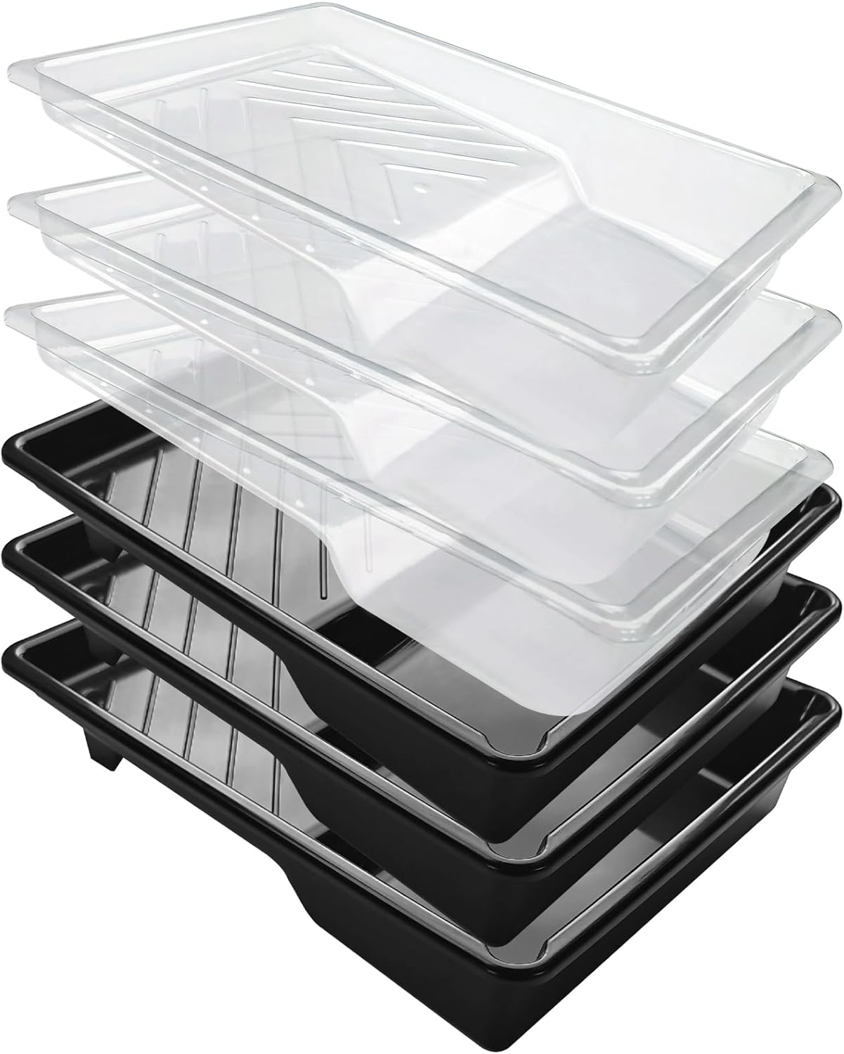 6 Pack Paint Tray Liners 7 Inch, 3 Heavy-Duty Plastic Trays with 3 Disposable Clear Liners, Paint Roller Trays, Paint Pan Liners for Walls, Furniture & DIY Painting Projects