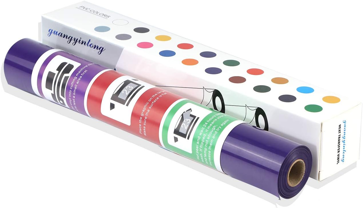 Guangyintong Purple Heat Transfer Vinyl HTV Rolls, 12" x 8ft Iron on Vinyl for T-Shirts, Glossy Surface HTV for All Cutter Machines, Easy to Cut & Weed for Heat Design