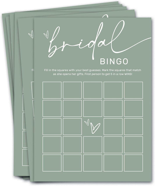 Bridal Shower Bingo, What Will The Bride to Be Receive, 25Pcs Bridal Bingo Game Cards, Engagement Party Games for Guests, Minimalist Green Wedding Party Supplies - C18