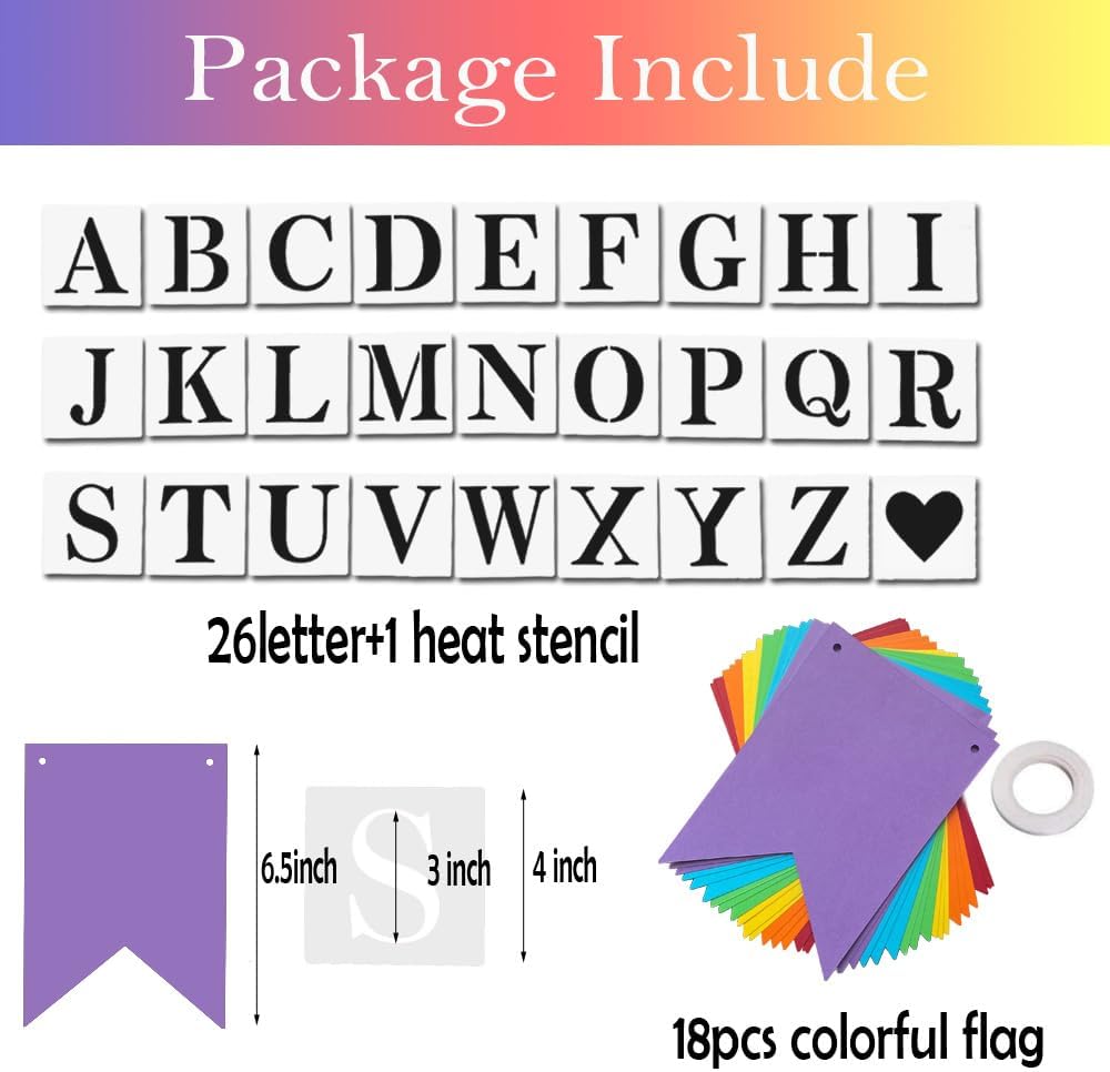 DIY Rainbow Banner Set Include 26 Letters Stencil, Make Your Own Banner for Birthday Wedding Independence Party, Handwriting Banners Party Supplies Unique Decor