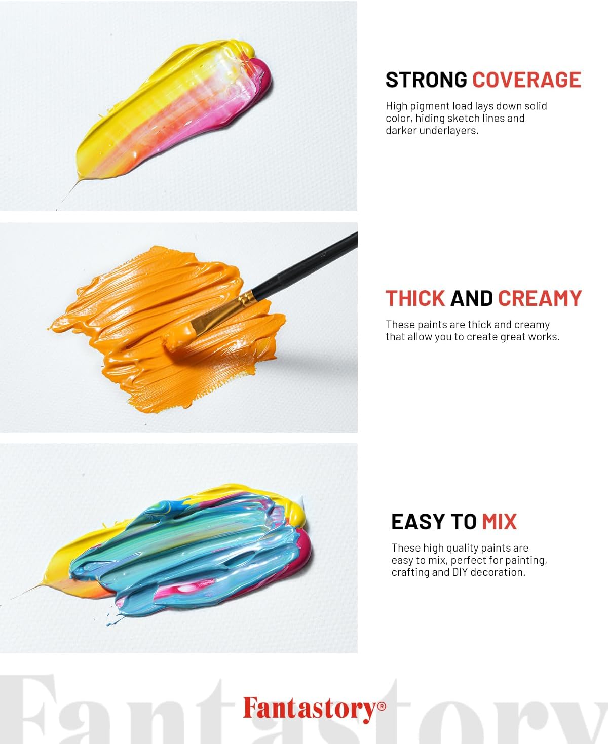 Fantastory Acrylic Paint Set, 24 x 60 ml with 12 Brushes; Christmas Acrylic Paint, Waterproof; For Artwork & DIY Projects on Canvas, Wood, Glass, Clay, Fabric, Ceramic, Paper, Canvas