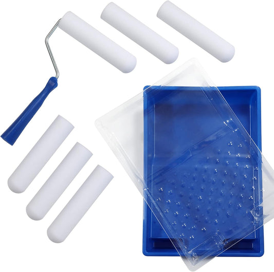 Paint Roller-High Density Foam Small Paint Roller 6 Inch, Mini Roller Set with Tray, Sponge Roller Refills, Finest Finish Foam Rollers for Use with All Paints,9 Piece
