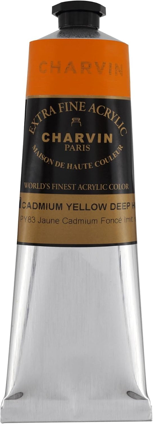 Charvin Extra Fine Professional Artist Acrylic Paint Colors, 150ml Cadmium Yellow Deep Hue