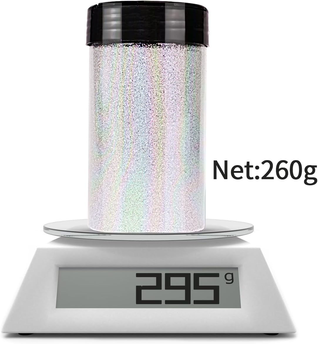 Holographic Fine Glitter for Epoxy Resin DIY Craft,ANGXILIN High Capacity 260g Shaker Bottle Fine Glitter for Nail Art Face Body Make Up,Tumblers Earrings Jewelry Making Fine Glitter (Laser Green)