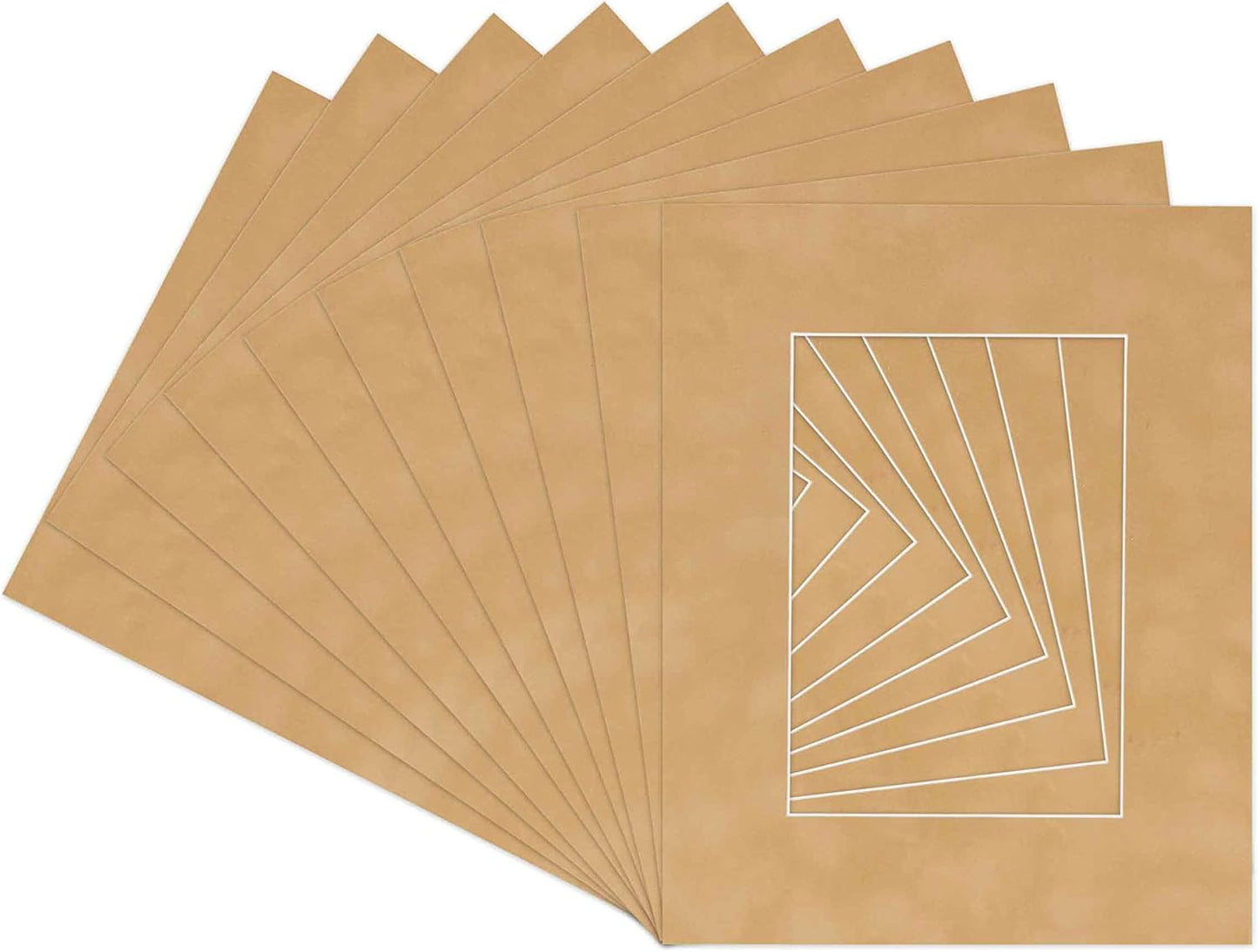 Pack of 25 Acid Free 8x10 Mats Bevel Cut for 5.5x8.5 Photos - Beige Suede Precut Matboards With Backing Boards and Clear Photo Mat Bags For Pictures, Photos, Framing - 4-ply Thickness