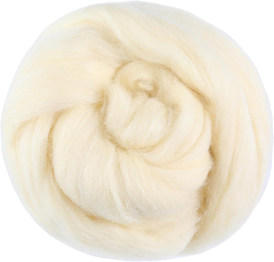 3.53oz Wool Roving Yarn, Wool Felting Supplies, Pure Wools, Chunky Yarn, Spinning Wool Roving for Needle Felting Wet Felting DIY Hand Spinning (Apricot White)