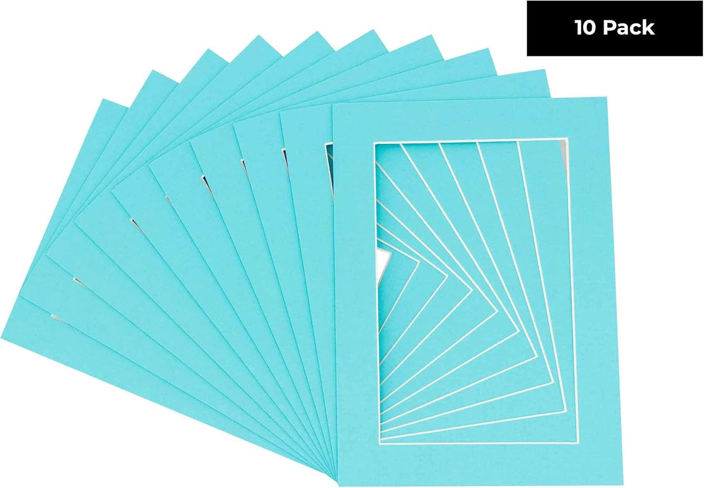 Pack of Ten 11x14 Mats Bevel Cut for 8.5x11 Photos - Acid Free Aquamarine Blue Precut Matboards for Pictures, Photos, Framing - 4-ply Thickness