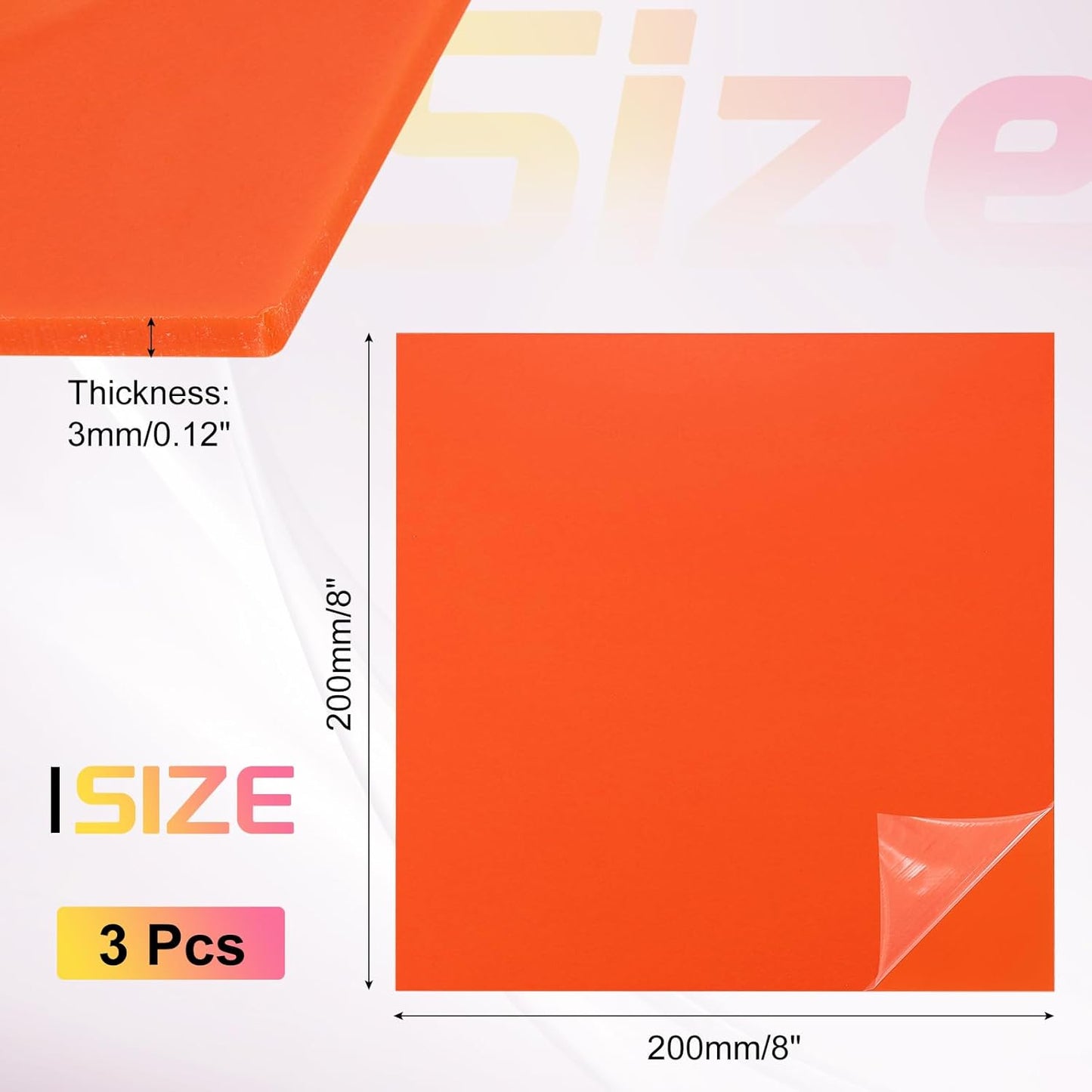 uxcell 3Pcs Acrylic Sheets 8x8 Inch Acrylic Panel 1/8 Inch-3mm Plastic Board for Picture Frames Sign Holders DIY Display Projects Craft, Orange