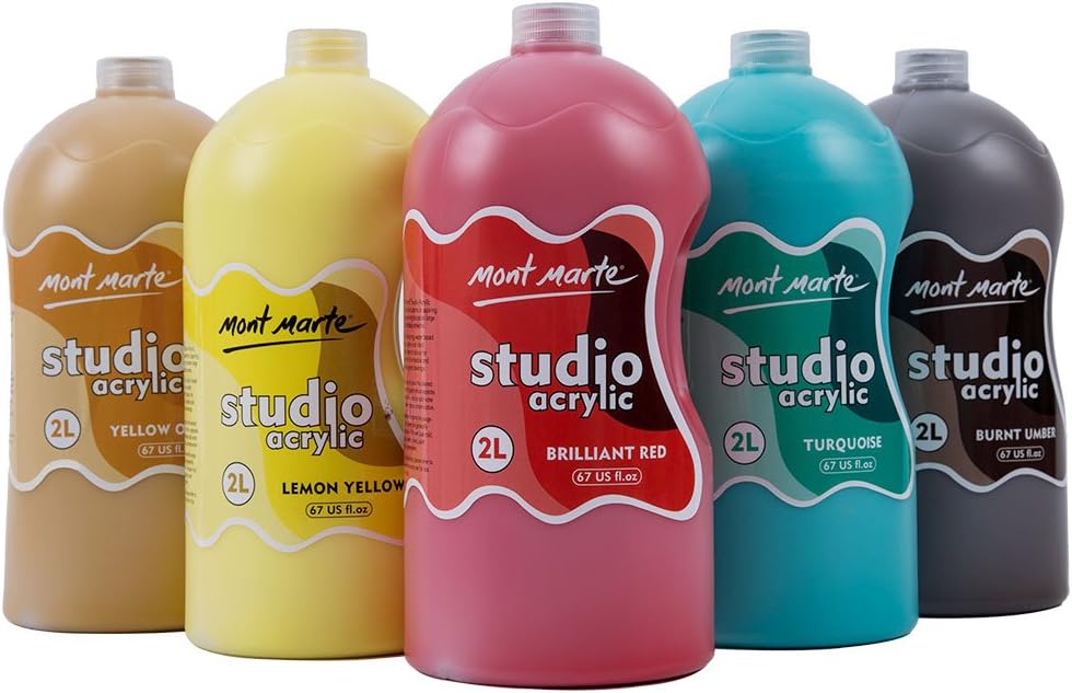 Mont Marte Discovery School Acrylic, Burnt Umber, 1/2 Gallon (2 Liter). Ideal for Students and Artists. Excellent Coverage and Fast Drying. Pump Lid Included.