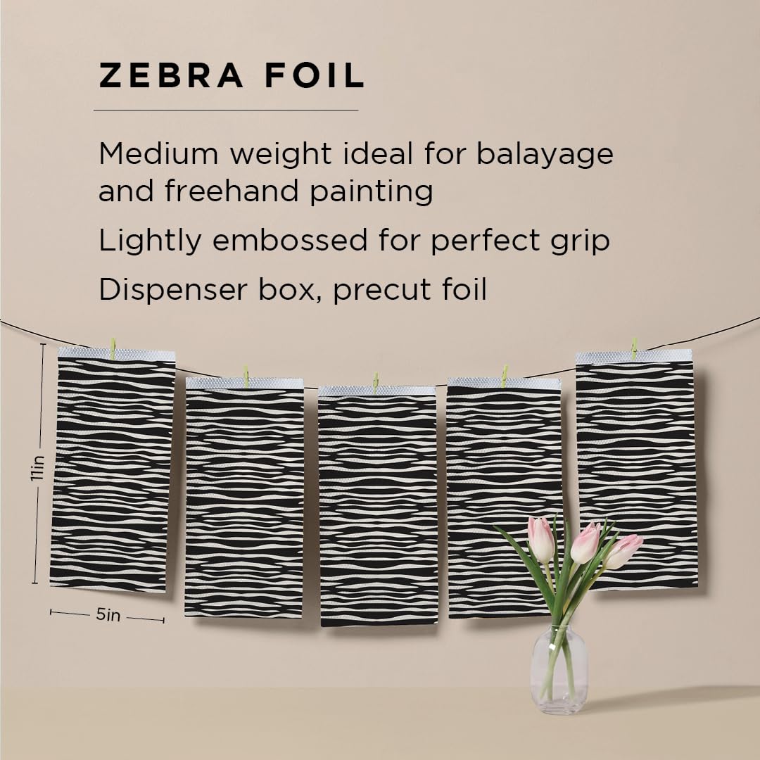 Fromm Pop Up Hair Foils, Zebra Print Pattern, Cosmetology Supplies, Hairstylist Essentials, Lightweight, Ideal for Highlighting and Coloring, Precut, 5" x 11", 500 Foil Sheets