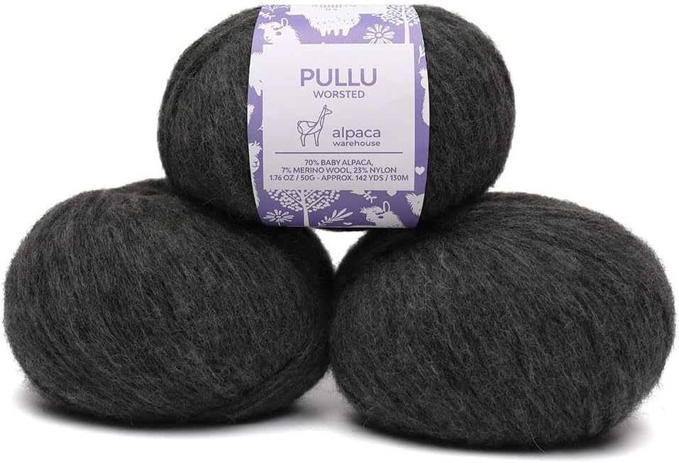 Pullu - Baby Alpaca Merino Wool Yarn Set of 3 Skeins (150 Grams) Worsted Weight - Sourced Directly from Peru - Heavenly Soft and Perfect for Knitting and Crocheting (Gray)