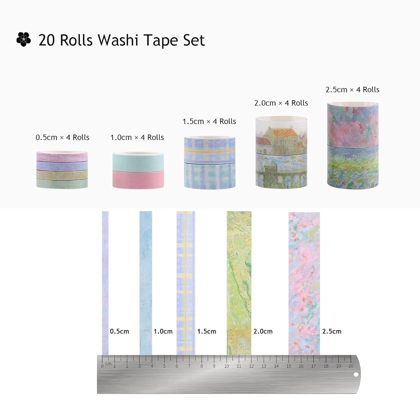 Dizdkizd Floral Green Washi Tape Set, 20 Rolls Cute Seasonal Masking Tape Aesthetic Journaling Supplies for Planner Scrapbooking Calendar Card Making