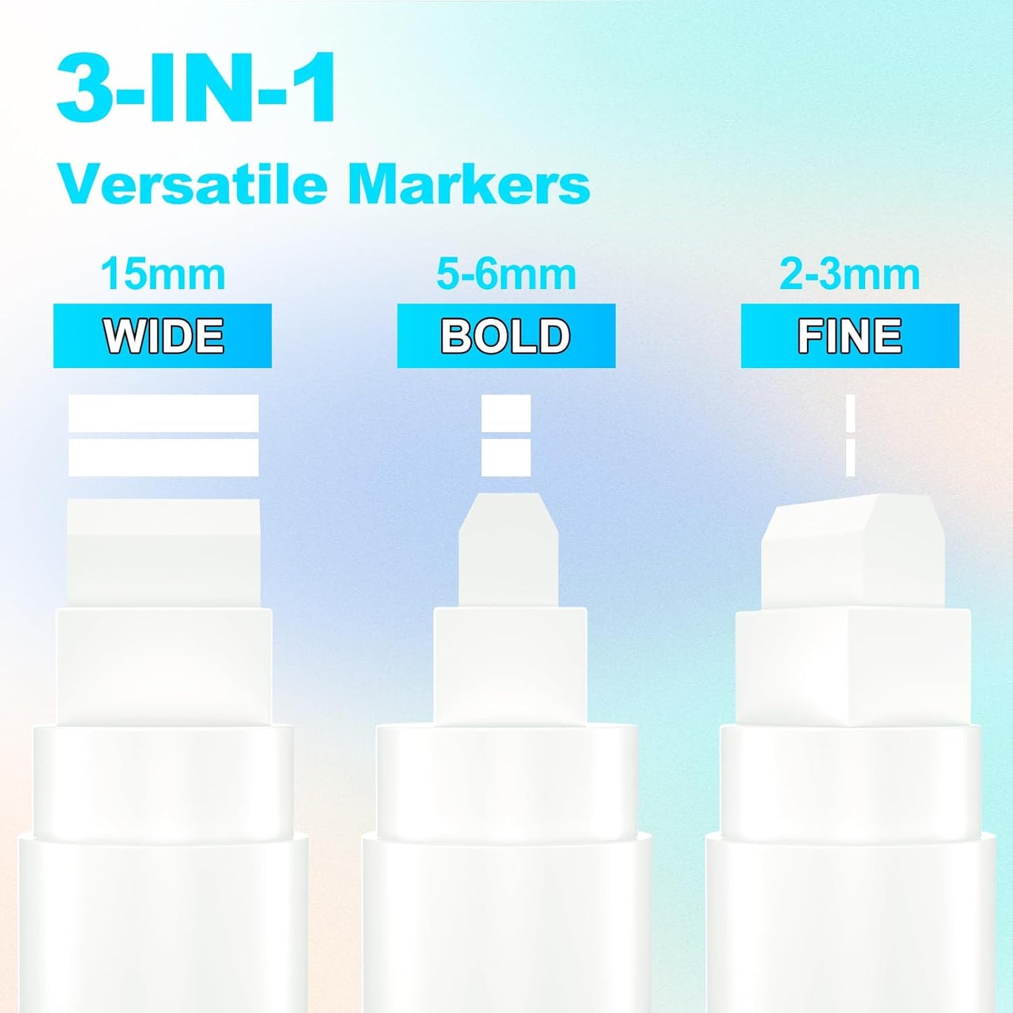 FansArriche Acrylic Paint Markers, 15mm Jumbo Felt Tip, 3 White Waterproof and Permanent Paint Pens for Tagging, Signs, Calligraphy, and Outdoor Paintings