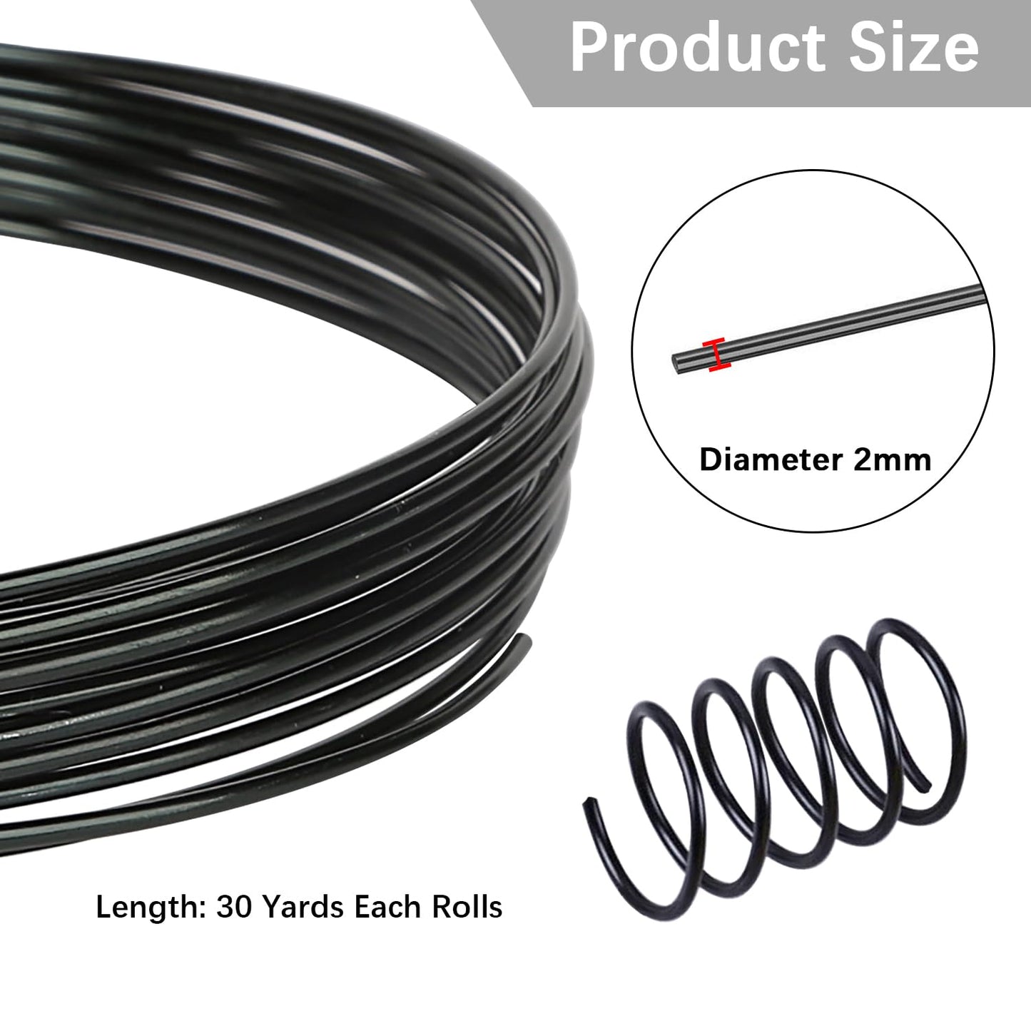 12 Gauge Aluminum Craft Wire, 2mm×30Yards Bendable Metal Craft Wire for Bonsai Plant Stand, Doll Skeletons, Wire Sculpture, Jewelry Making and Home Decorations (Black)