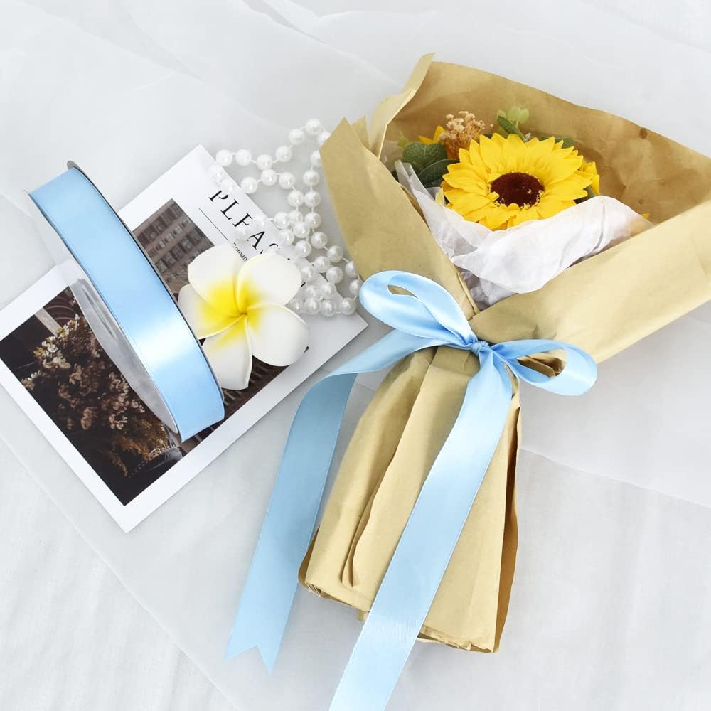 TONIFUL 1 Inch x 100yds Sky Blue Satin Ribbon, Thin Solid Color Satin Ribbon for Gift Wrapping, Crafts, Hair Bows Making, Wedding Party Decoration, Invitation Cards, Floral Bouquets