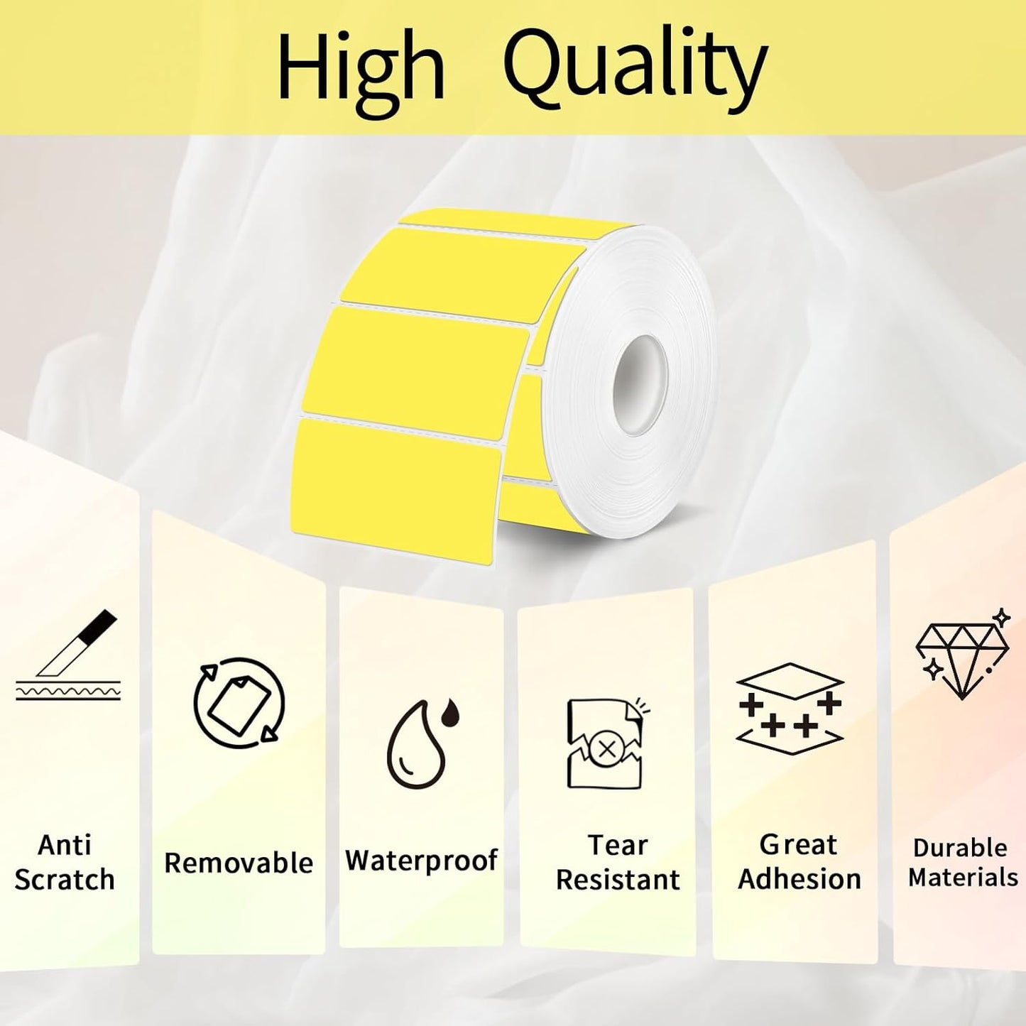 2x1 Inch Thermal Labels, Waterproof Thermal Printer Stickers, Self-Adhesive Shipping Label Printer Sticker for Barcode, Name, Address, 300 Labels/Roll- Yellow