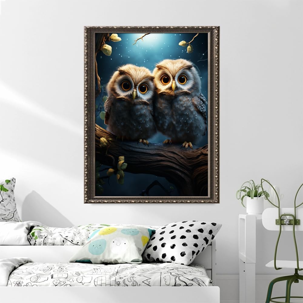 Leczany Cross Stitch Stamped Kit for Adults or Kids - Two Cute Owls | DIY Embroidery Starter Patterns Craft Kit Needlepoint for Beginner | 11CT, 3 Strands | 13x17.7 inches