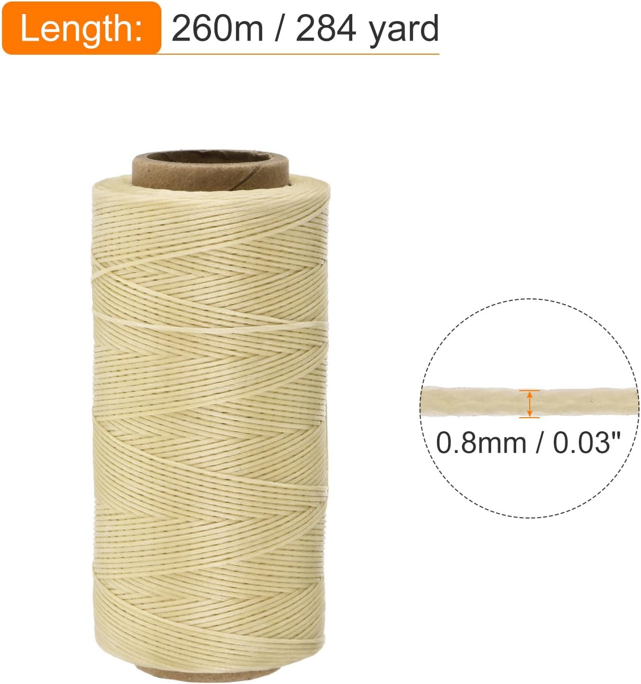 MECCANIXITY Waxed Thread,284 Yard 0.8mm 150D Flat Wax Thread Polyester Waxed String for Leather Sewing Hand Weaving Book Binding Home Decoration,Beige