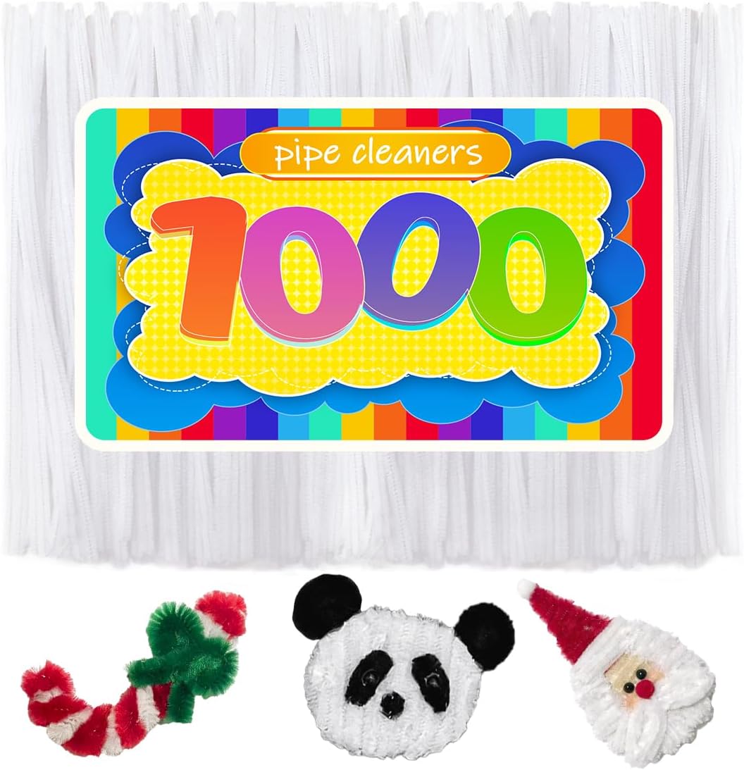 GAGANIU 1000pcs Pipe Cleaners, Pipe Cleaners for Crafts, Craft Supplies Multicolor Chenille Stems for Art&Craft Christmas DIY Projects(White)