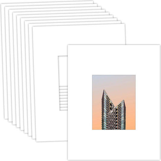MBC MAT BOARD CENTER, 10 Pack 16x20 for 8x10 White Picture Mats Frame Mattes, Bevel Cut, Acid Free, 4-ply Thickness