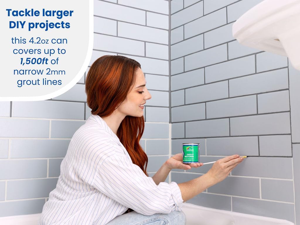 Grout Pen Grout Paint: Waterproof Tile Paint Grout Refresh Restorer for Floor, Kitchen & Bathroom Shower Tiles - Can Size for Larger Projects - Dark Grey - 125ml (4.2oz)