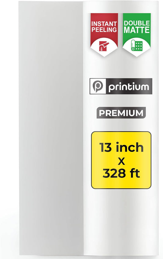 DTF Transfer Film Roll 13inch x 328ft – Instant Hot & Cold Peel – Double Matte Anti-Static Coating – Premium Heat Transfer Film for Vibrant Colors & Durable Prints – Works with All DTF Printers