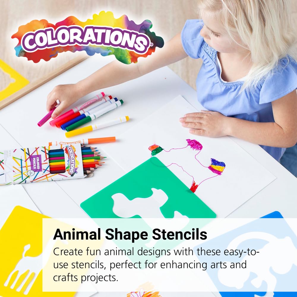 Colorations - EANST Animal Shape Stencils Set of 12 8" Plastic Stencils for Kids Arts and Crafts Material